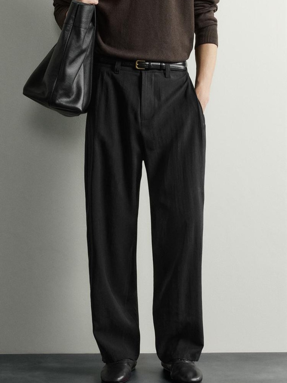 Zara Men's Black Relaxed Wide-Leg Jeans